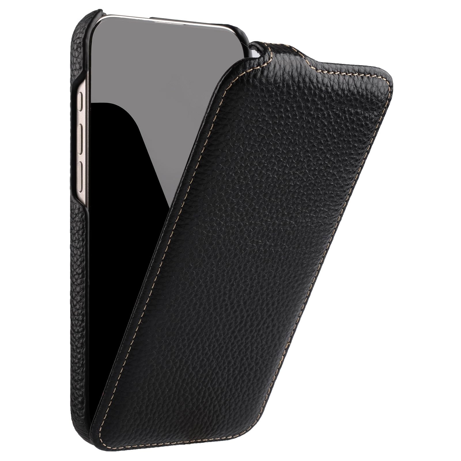Funda con tapa para iPhone 16 PRO (6,3 pulgadas), color negro | Funda para teléfono móvil con revestimiento de piel, funda compatible con MagSafe, funda fina, plegable verticalmente