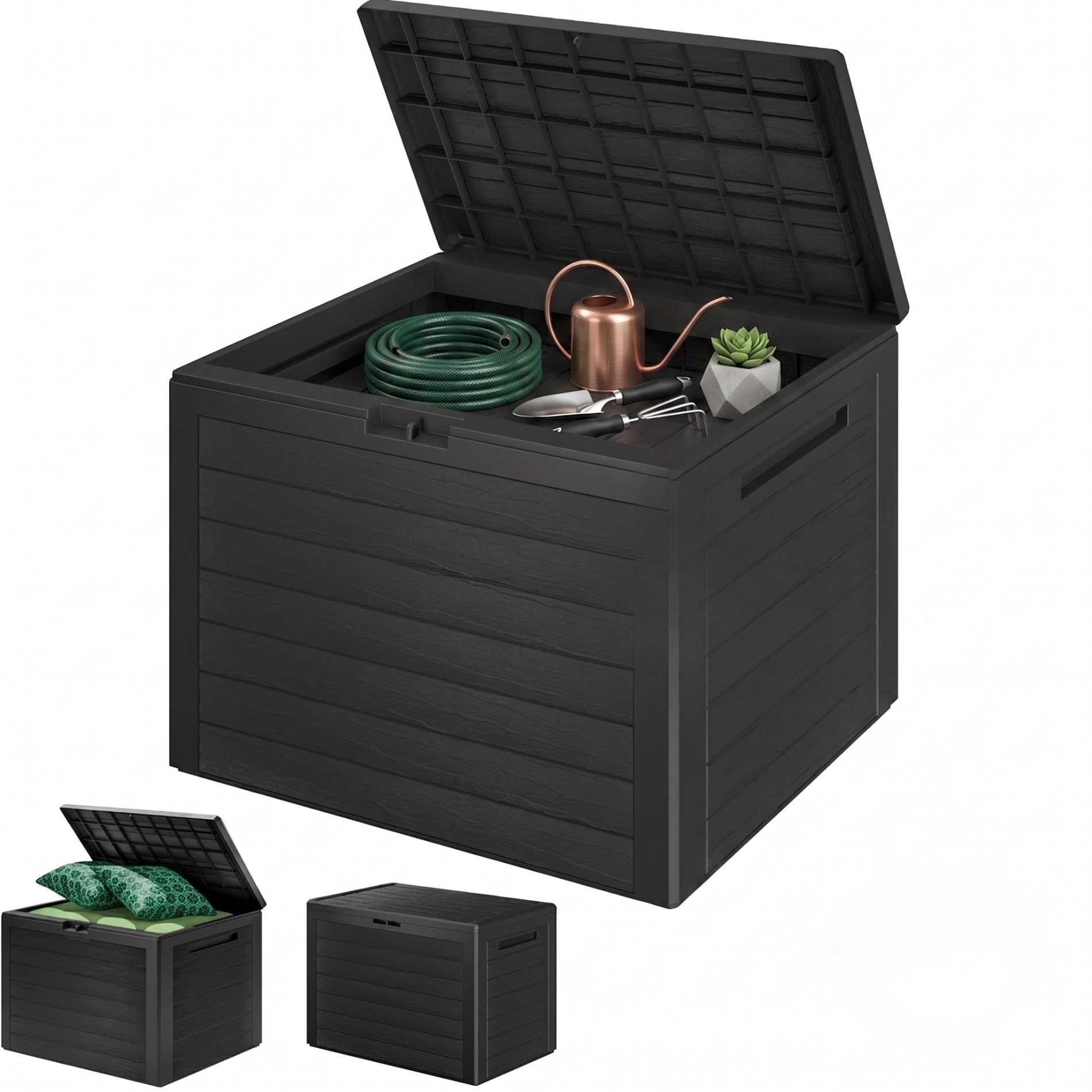 CASARIA® 190L Garden Storage Box - Outdoor Utility Chest Organiser - Weatherproof Plastic, Lockable Lid, Carry Handles, Compact & Portable - For Garden, Patio, Balcony, Decking - Anthracite