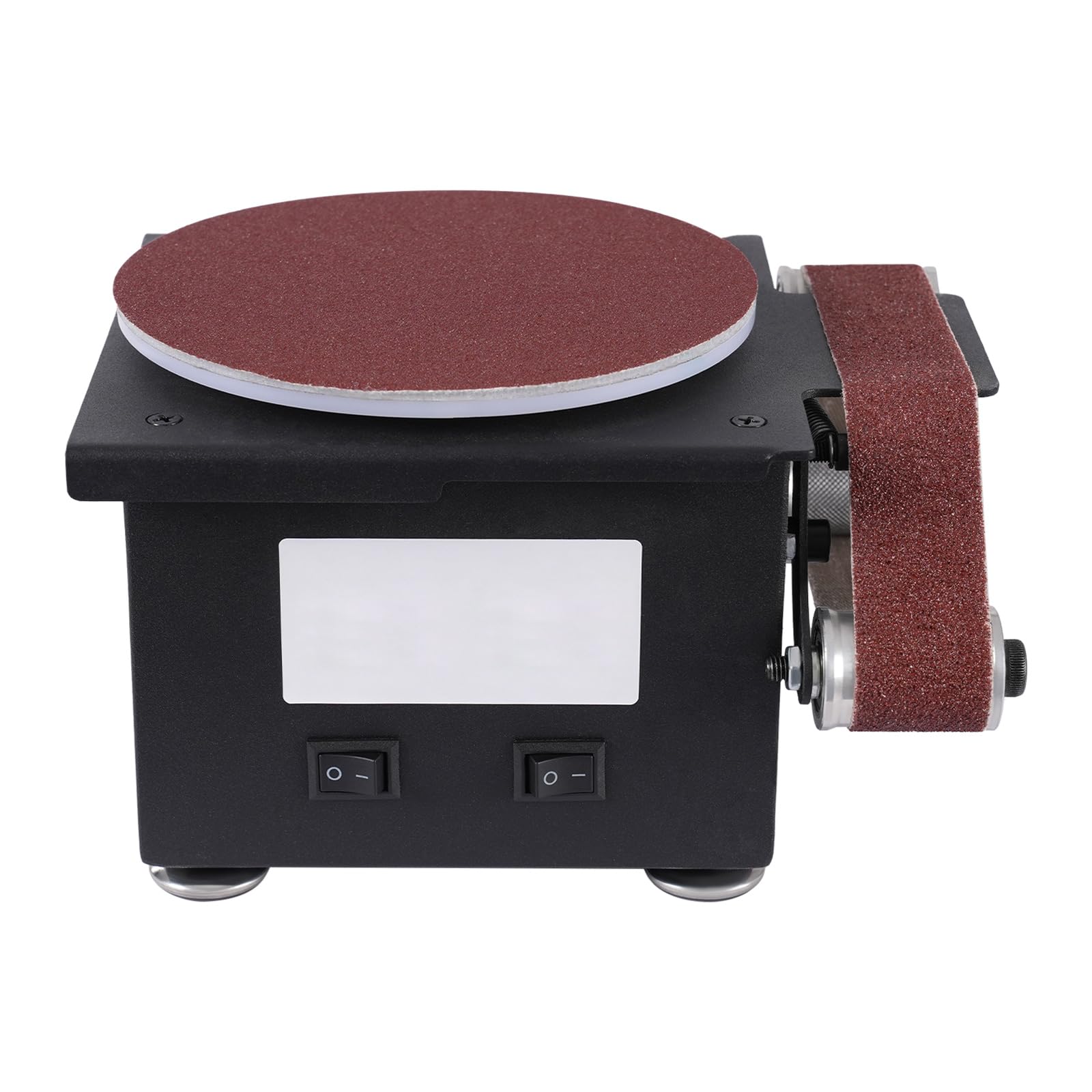 Stand Band und Tellerschleifer 100W Elektrischer Bandschleifer, 150mm Schleiftellers, Schneidkantenschärfer mit 10 Blatt Schleifpapier und 10 Schleifbändern, DIY Poliermaschine für Metall, Holz usw