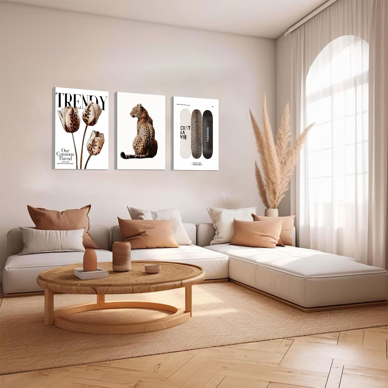 ZKFGPP 3 Piece Trendy Leopard Canvas Wall Art Funky Cheetah Poster Art Prints Cute Skateboard Pictures Wall Decor Fashion Aesthetic Artwork for Girls Bedroom Apartment Dorm 12x16in Framed