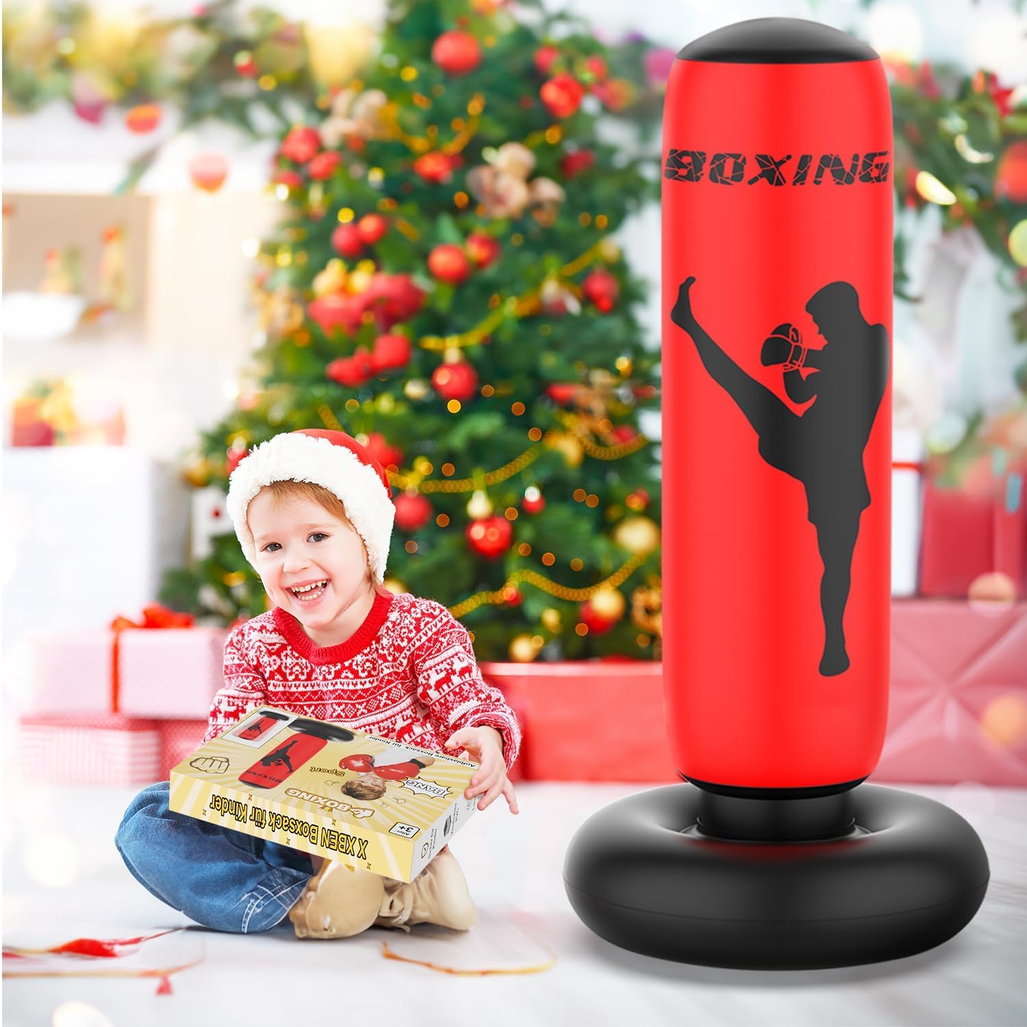 X XBEN Saco de Boxeo Niños de 3-14 Años, 170CM Saco de Boxeo de Pie Niños, Juego De Boxeo para Practicar Karate, Taekwondo, MMA, Regalo Ideal para Niños y Niñas