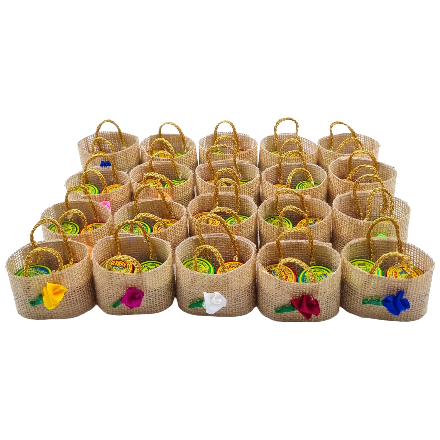 Thamboolam Return Gift Set Traditional Handmade Small Jute Bag With Haldi And Kumkum Powder For Religious Ceremony Varalakshmi Pooja And Function|Pack Of 20,Brown-image-37
