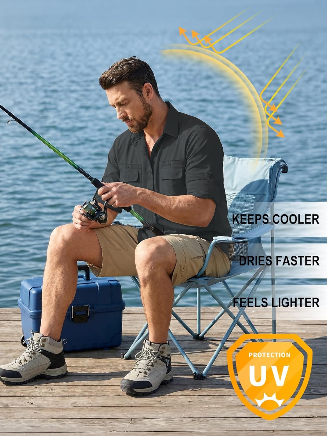 Men's Safari Sun Protection Shirts Long Sleeve Travel UPF 50+ UV Quick Dry Cooling Fishing Camping Hiking Button Down Shirts