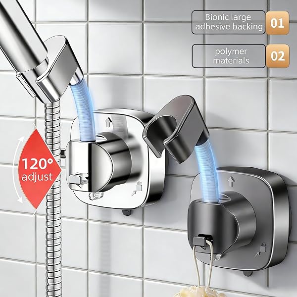 Supporto Soffione Doccia Senza Forare, Supporto Doccia Girevole a 360° con Ventosa, Porta Soffione Doccia Rimovibile per Superfici Lisce, Antiscivolo e Antiruggine, Grigio, Accessori Bagno - 3