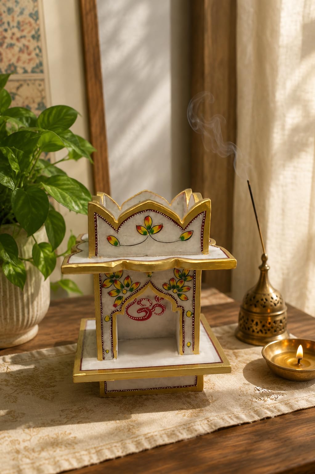 Handcrafted Marble Tulsi Planter for Home Decor | White Marble Tulsi Pot with Om Design | Decorative Indoor Tulsi Stand for Living Room & Temple (12inch)-image-19