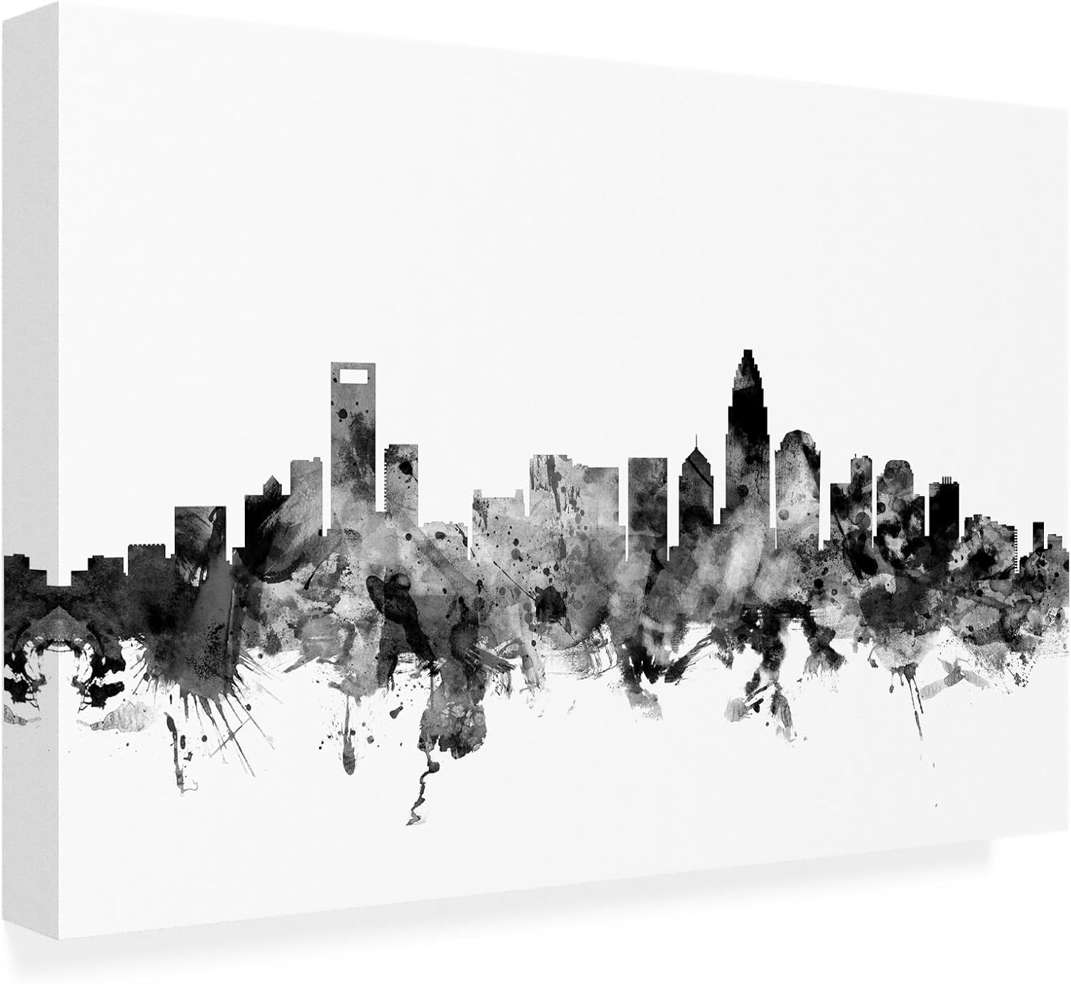 Wrapped Canvas Wall Art - Michael Tompsett 'Charlotte NC Skyline B&W' Wall Art for Living Room, Bedroom, or Office Décor - 16x24