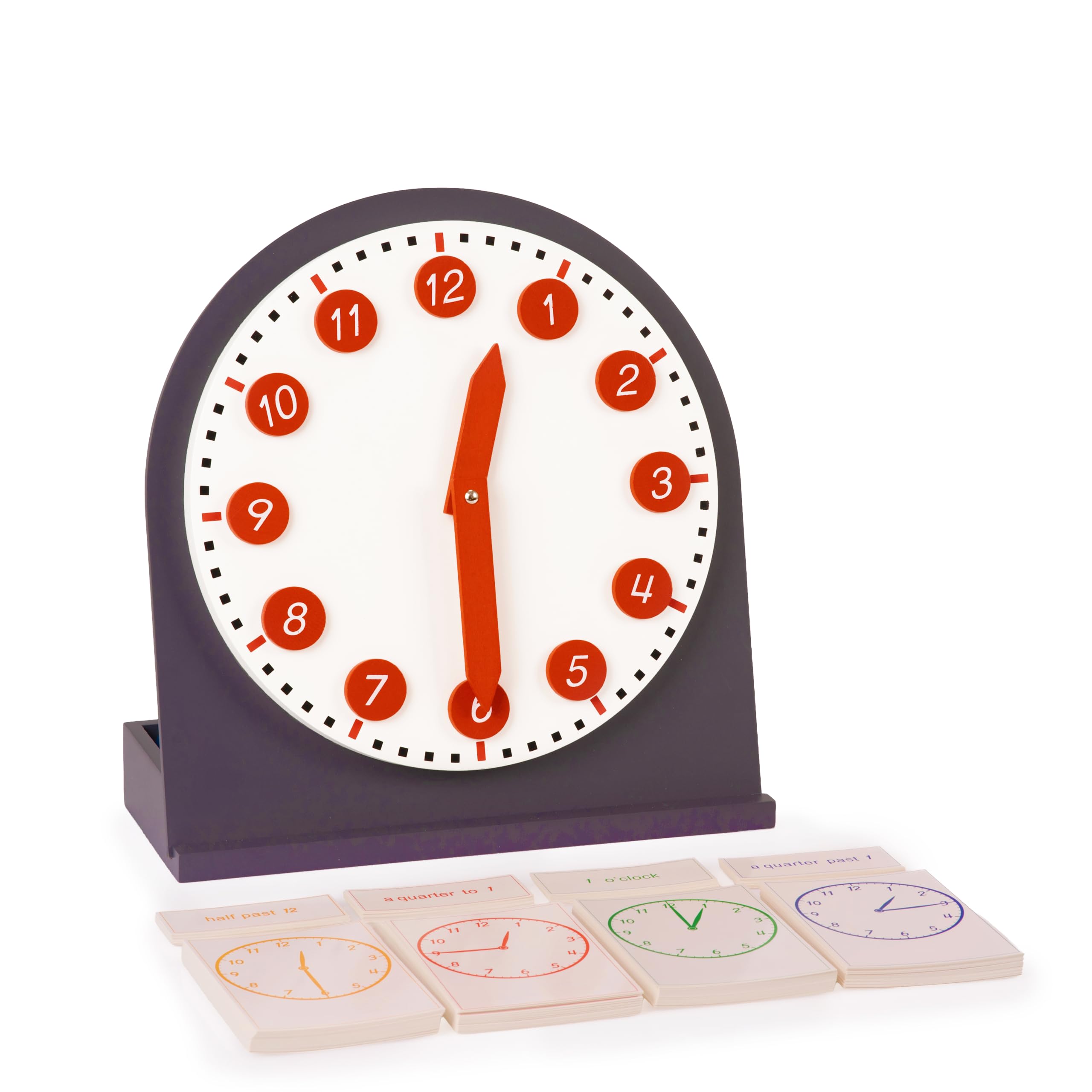 Premium Montessori Groß Uhr mit beweglichen Zeigern 30cm & 111 Karten – Buchenholz-Lernuhr für Uhrzeit lernen & Zahlenverständnis, Mathe-Material für Kinder 3-8, Homeschool & Klassenzimmer (Clock )
