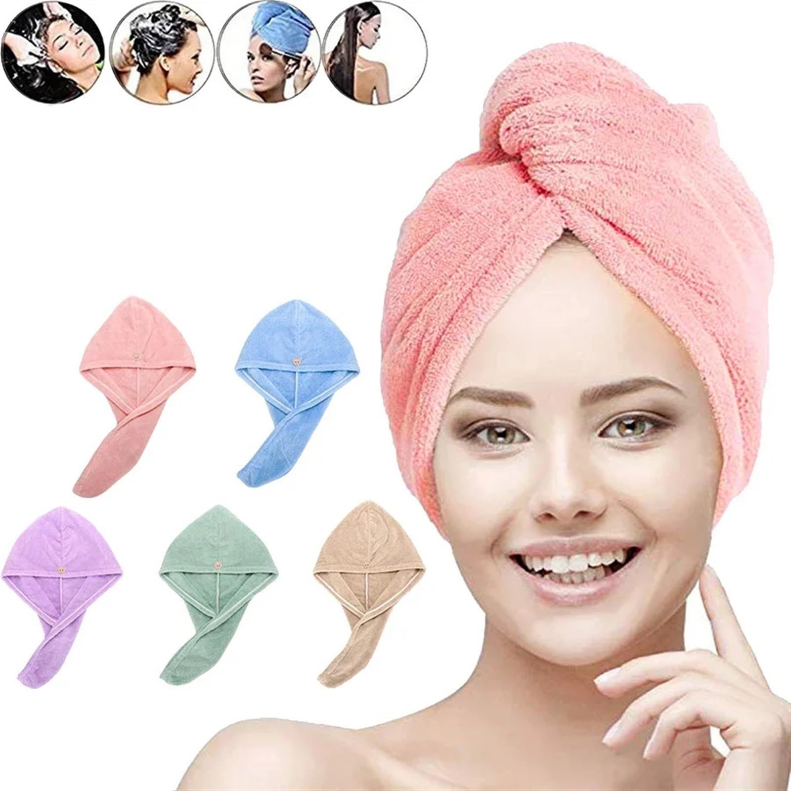 Mikrofaser Handtuch Haare Schnell trocknendes Haarhandtuch, Damen-Haartrocknungshut, Mütze, Badehut, Mikrofaser, solide Handtuchkappe, Superabsorption, Turban-Haartrockenkappe(Green,30PCS)
