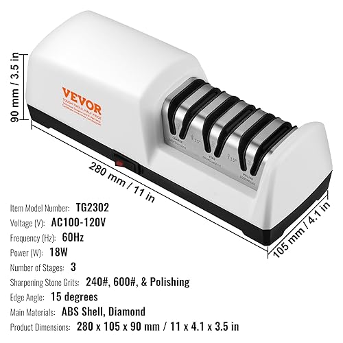Miniatura 7 de VEVOR Afilador de cuchillos eléctrico, afilador de cuchillos de cocina profesional con abrasivos de diamante y guías de ángulo de precisión,