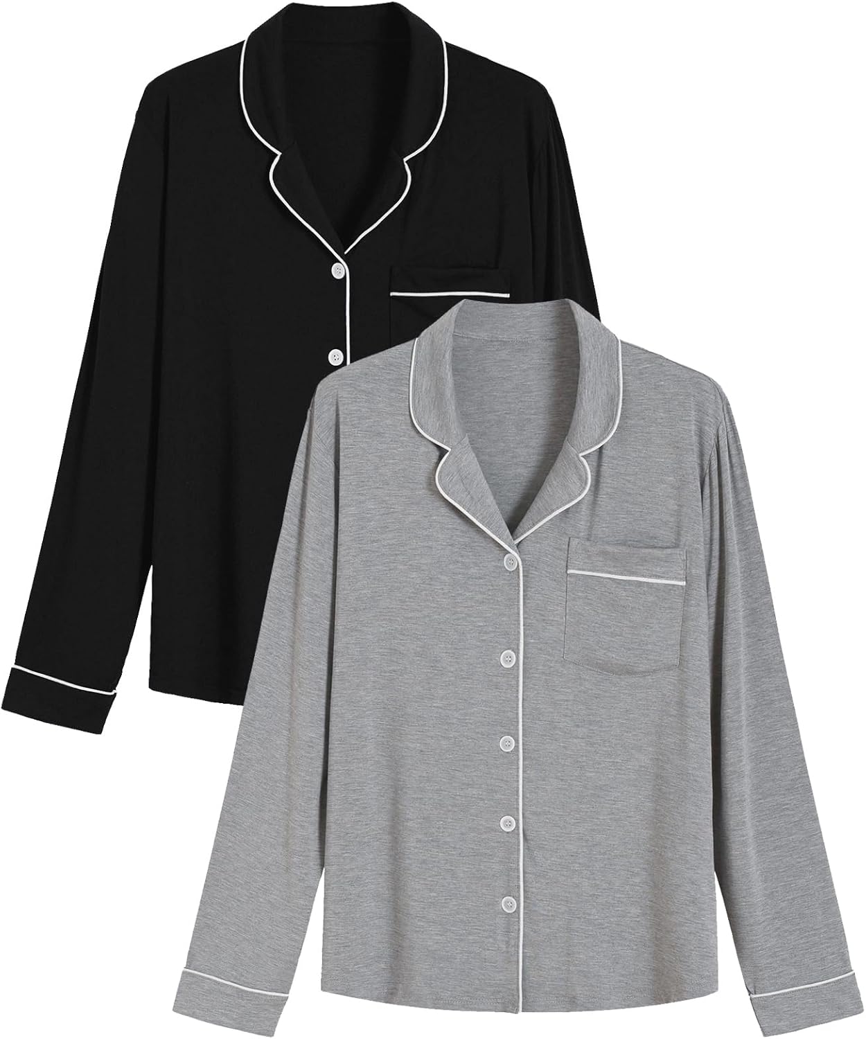 Latuza Women's 2 Pack Viscose Pajama Top Long Sleeve Button Down Shirt