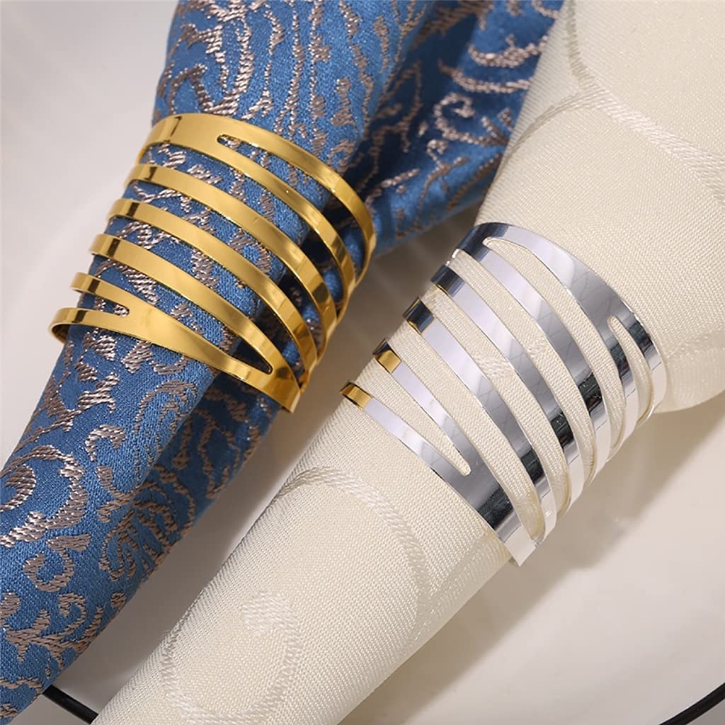 Servilleteros de Boda con patrón Trasero de 12 Uds., decoración de Mesa, reuniones Familiares Huecas, Uso Diario, servilletero con Hebilla (Dorado)