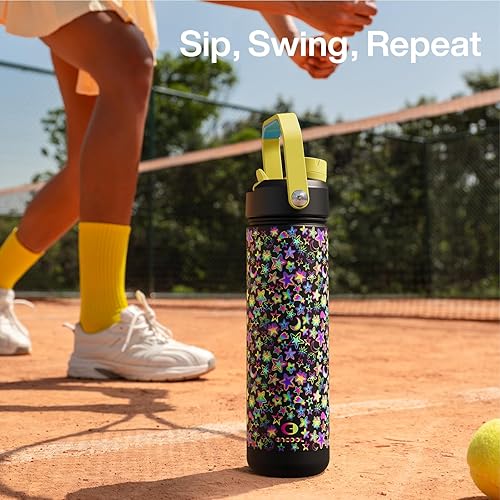 Miniatura 896 de ENCOOL Botella de agua aislada con popote, de acero inoxidable, a prueba de fugas, sin BPA, al vacío de doble pared que se mantiene fría durante 24