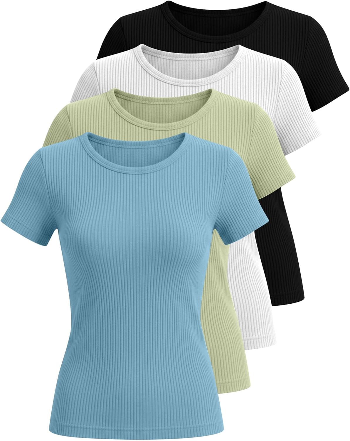 Neer 4 Pack Women's Short Sleeve T-Shirts Cotton Slim Fitted Ribbed Tops Crew Neck Summer Casual Shirt Basic Tight Tees 2026 - Image 3