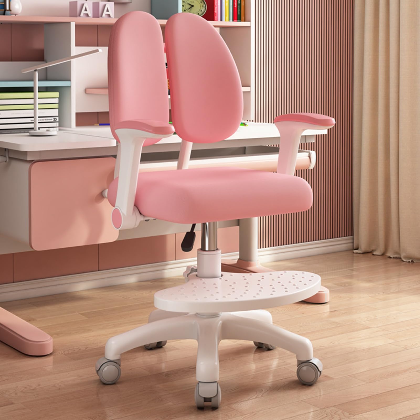 locwanot Silla de escritorio para niños, silla ergonómica para computadora de estudio, silla giratoria ajustable con reposabrazos y reposapiés y cojín doble suave, silla de oficina para adolescentes