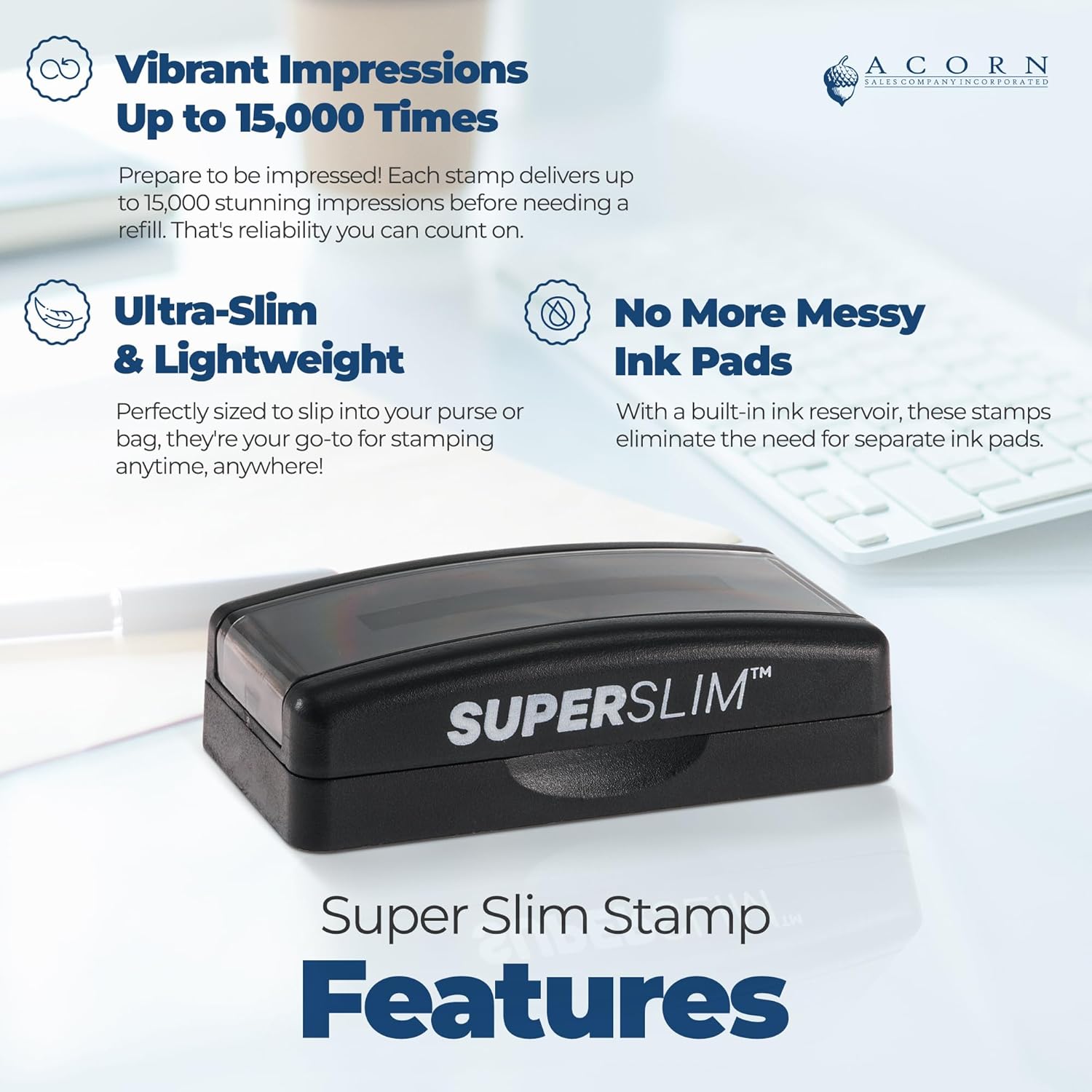 Super Slim Pre-Inked Rectangular Wisconsin Notary Stamp, Sleek and Compact, 7/8" x 2-1/4" Imprint Size, Available in 5 Ink Colors