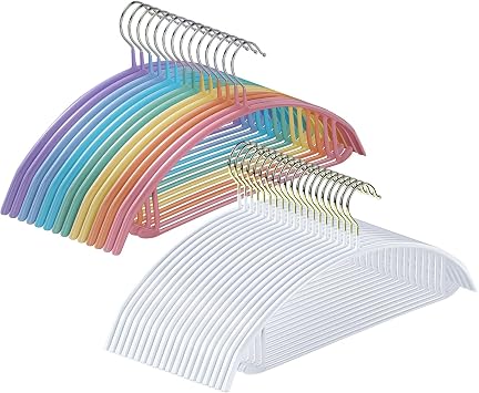 MOPALL No Shoulder Bump & Non-Slip Coat Hangers, Rainbow14 Pack+White20 Pack Color