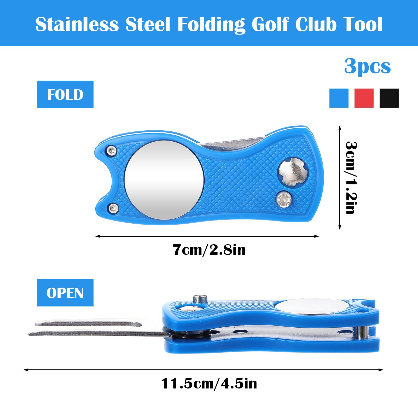 3Pcs Golf Divot Repair Tool for Golfers, Divot Golf Tool, Foldable Foldable Metal Green Tools Pop-up GolfDivot Tools and Ball Marker Divots Turf Fork for GolfLover Pitch Mark Divots Tooll
