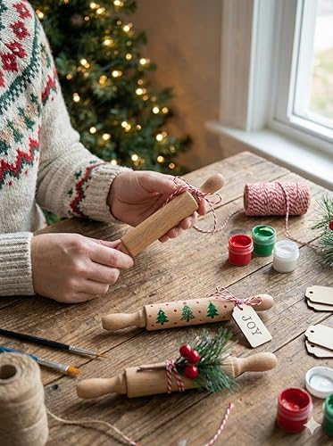 Miniatura 3 de Mini rodillos de 8 pulgadas para niños (paquete de 6) sin astillas, madera dura antiadherente para hornear, manualidades sensoriales, Play-Doh,