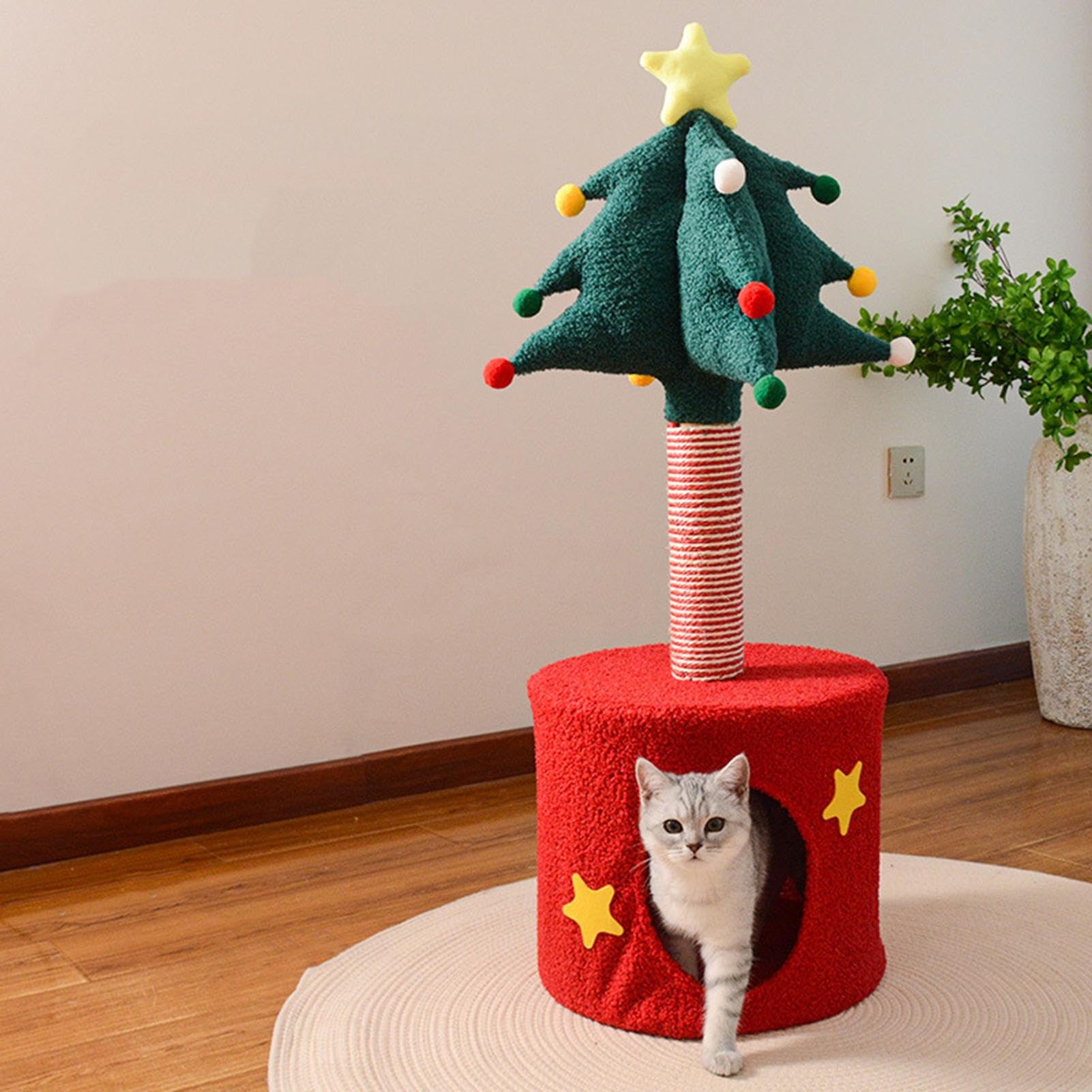 Árbol De Navidad para Gatos Rascador Cama Mascota | Casa Condominio Árbol Juguete Interior Gatos Juguete Decorativo Suave Felpa Interior Exterior Mascota Hogar Navidad