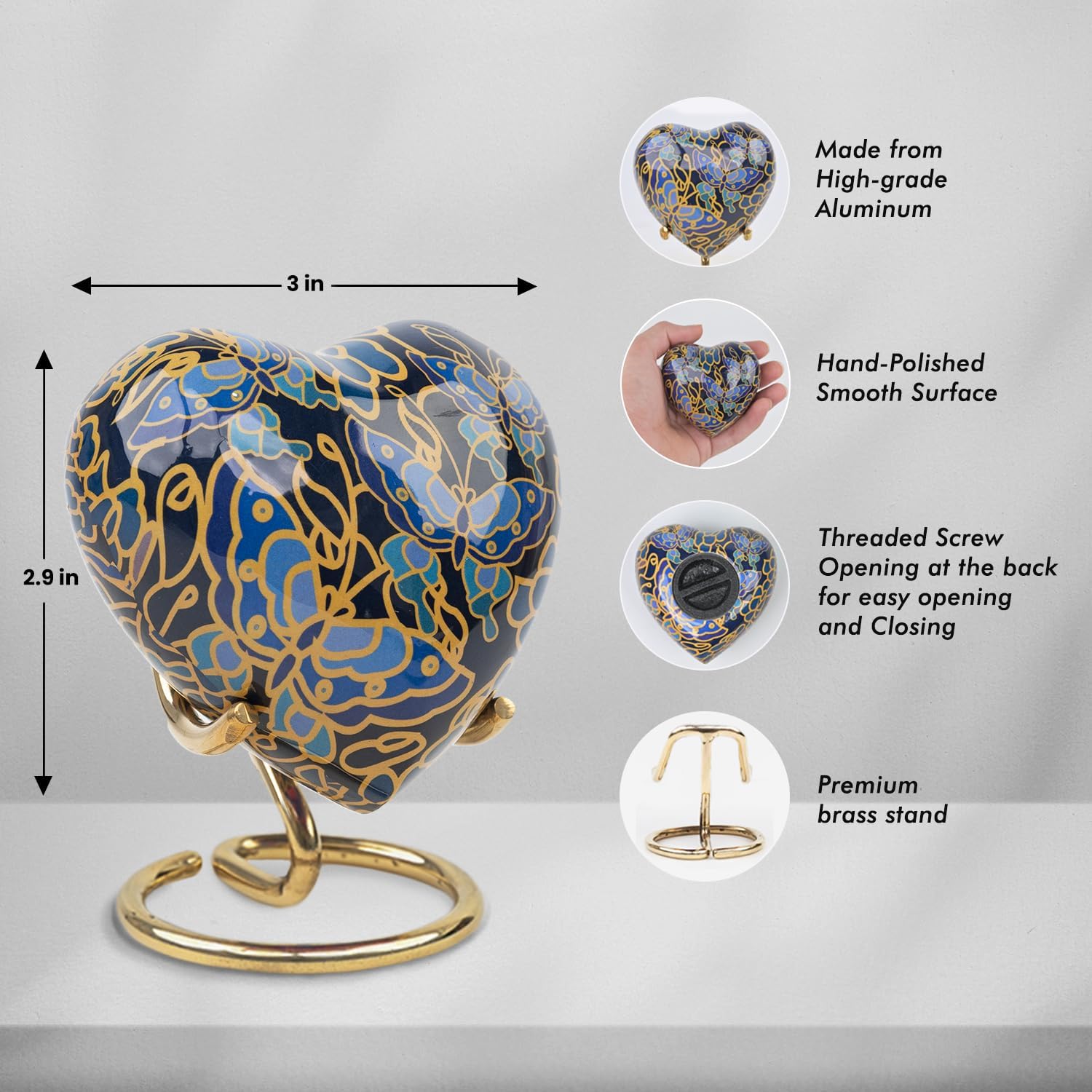 Butterfly Cremation Urn Small Keepsake Heart Urns for Human Ashes with Stand - Tiny Cremation Keepsakes for Ashes, Child Burial Urn, Decorative Urns for Male, Female with Box & Bag - Image 3