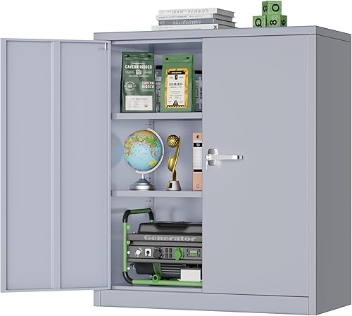 Vista 110 de Greenvelly Armario de almacenamiento de metal para garaje, gabinete de acero negro con bloqueo de 72 pulgadas con puertas y 4 estantes, armarios