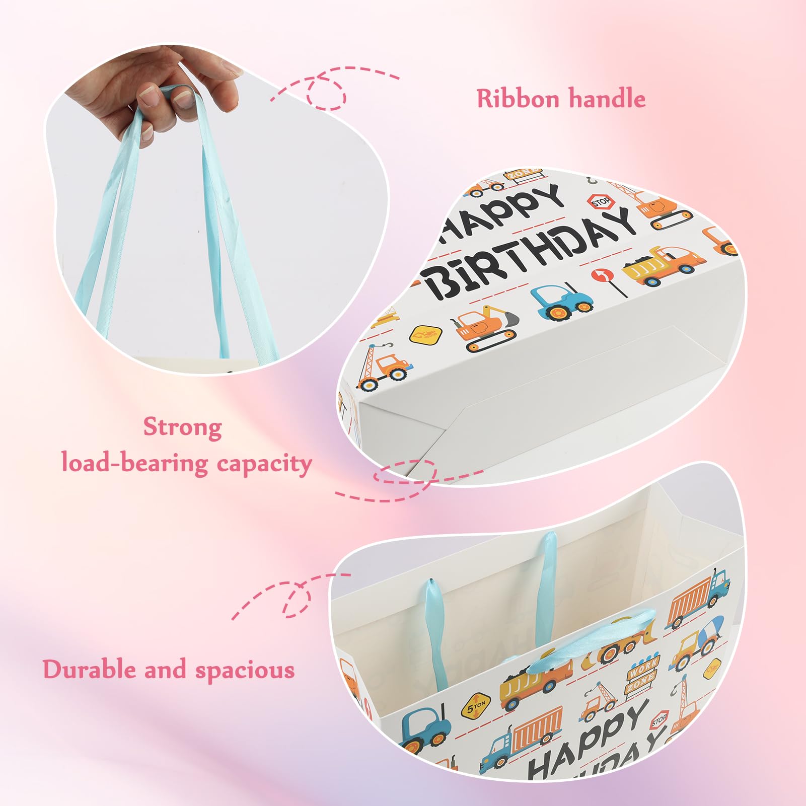 LUCTHY Large Birthday Gift Bag with Handles, 3 Tissue Papers, Card, Car-1 - Image 3