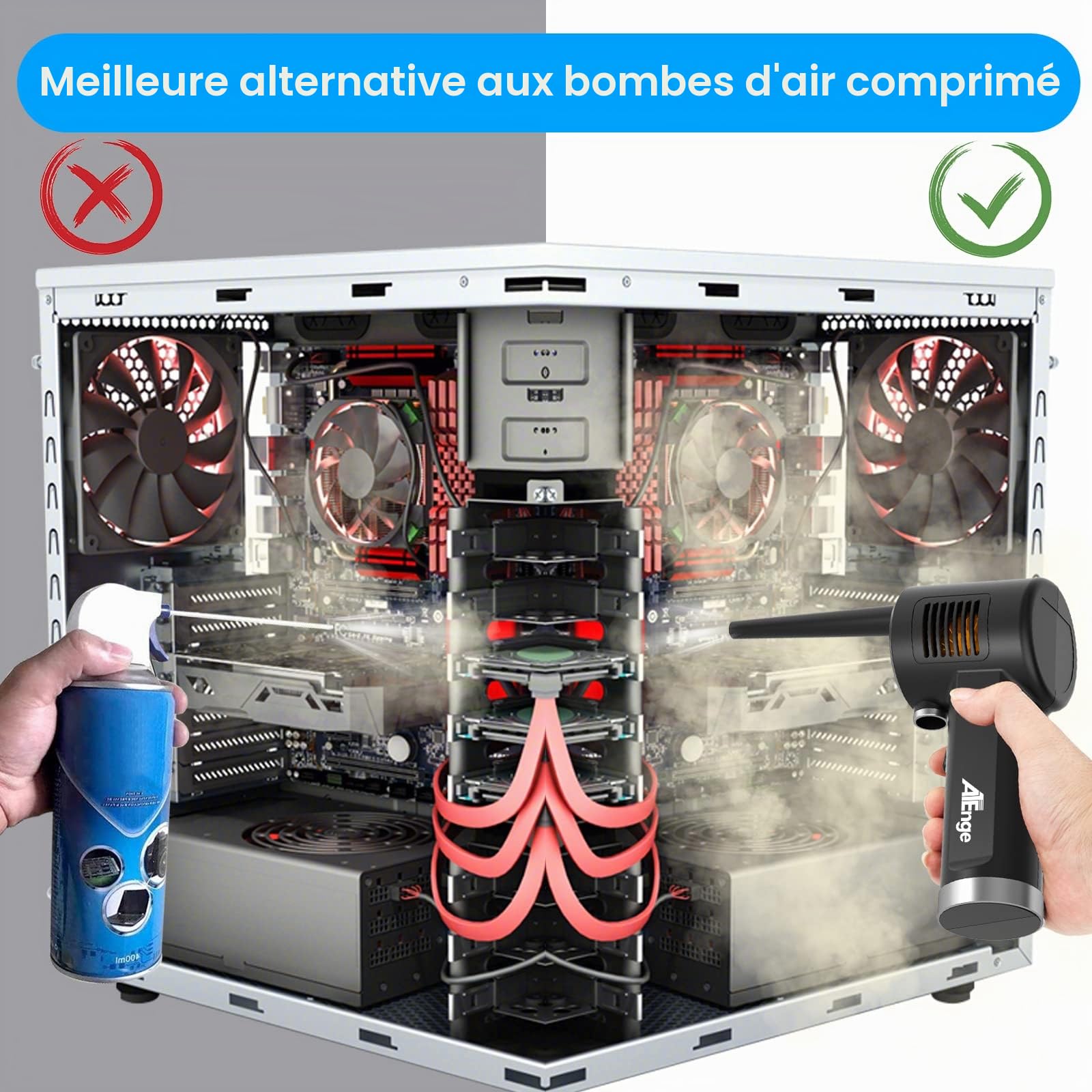 Bombe d'air Comprimé, Dépoussiérant Puissants électrique,Plumeau à air électrique 33000 tr/min, avec câble USB et brosse de nettoyage, pour ordinateur, clavier,voiture, maison pour animaux domestiques