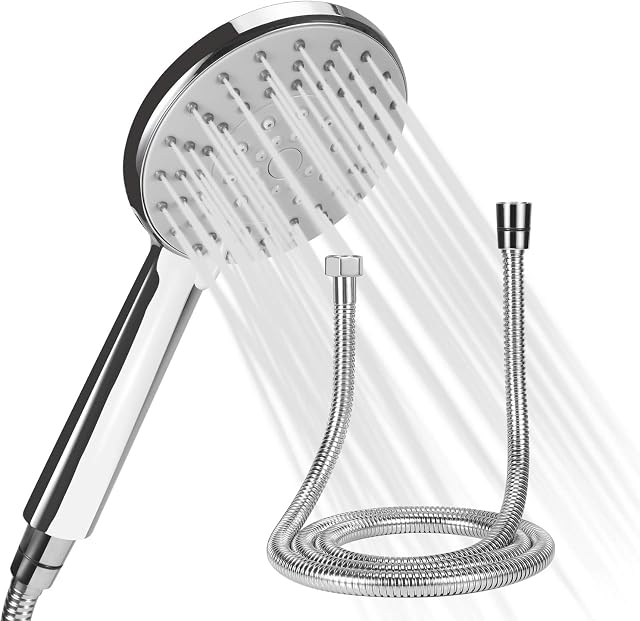 Shower Head with Hose, ERAVSOW Universal Adjustable Replacement Shower Head with 5 Mode Function Water Saving, 150cm Metal Shower Hose for Bath Shower, ABS+Electroplating Technology