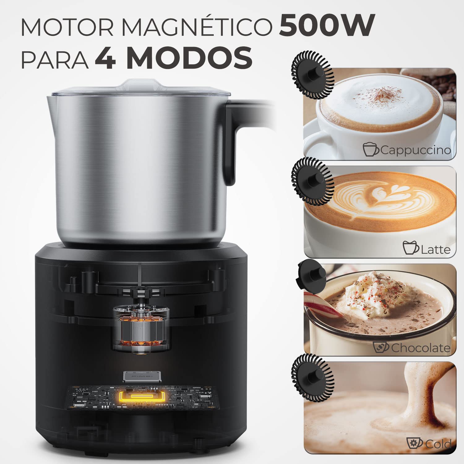 Mousseur à Lait Automatique 4 En 1 - 430 Ml, 4 Modes, Arrêt Auto, Silencieux - Pour Cappuccino, Latte Maison
