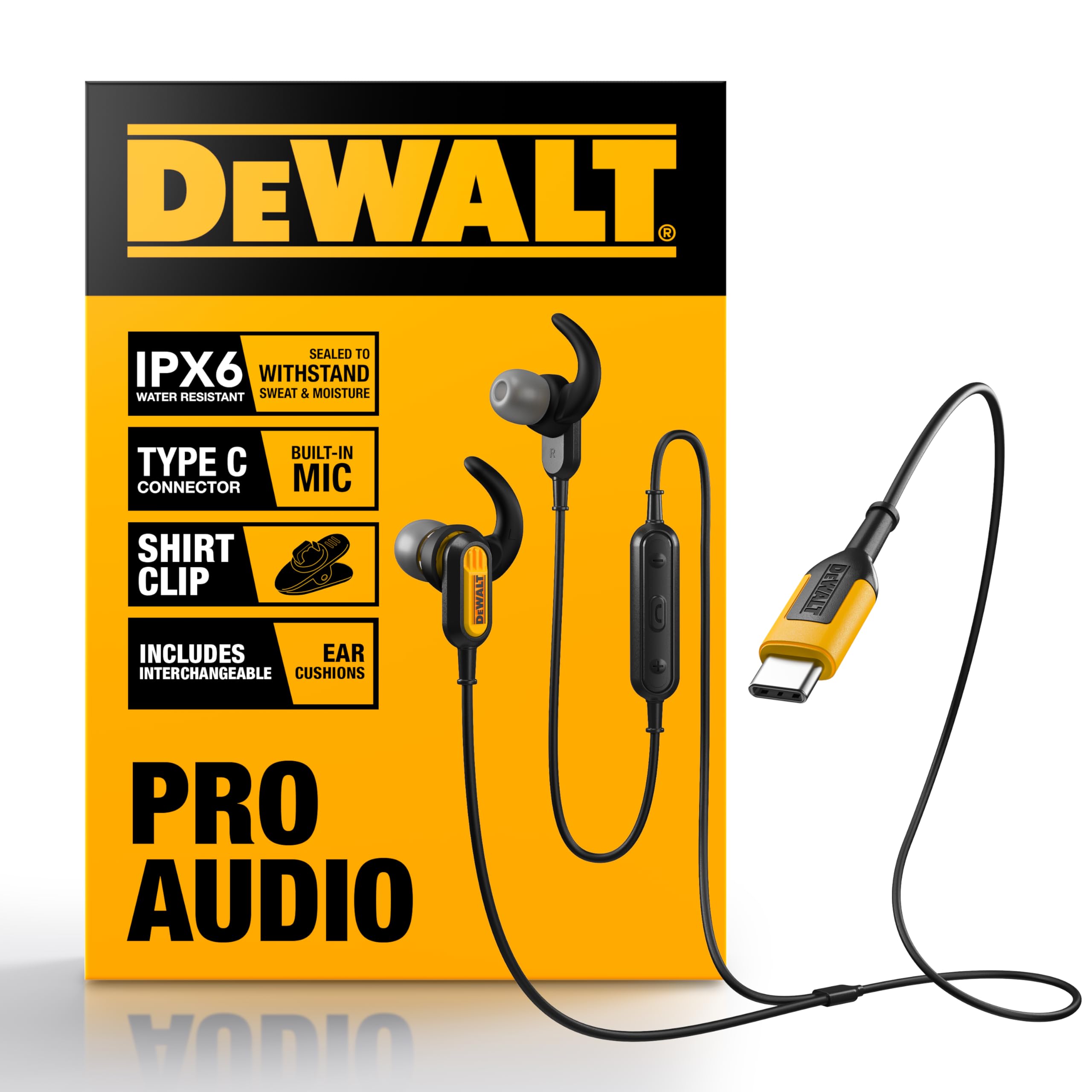 DEWALT Heavy Duty Jobsite USB C Headphones for iPad/iPhone 17/16/15 Pro Max, Corded Type C Earphones USBC Ear Buds Wired w/Microphone Volume Control