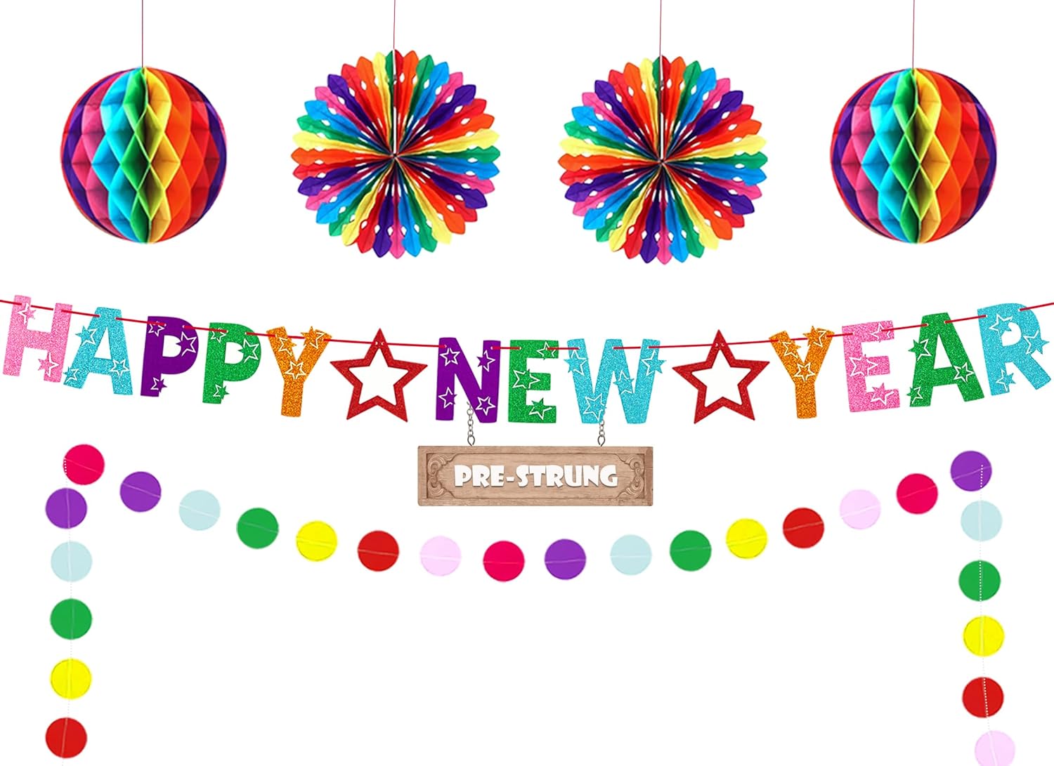New Years Decorations 2024, Rainbow Glitter Happy New Year Chart Paper Happy New Year