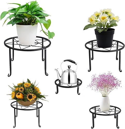 Miniatura 6 de Paquete de 5 soportes de metal para plantas, soporte resistente para maceta, para interiores y exteriores, de metal a prueba de óxido, contenedor de