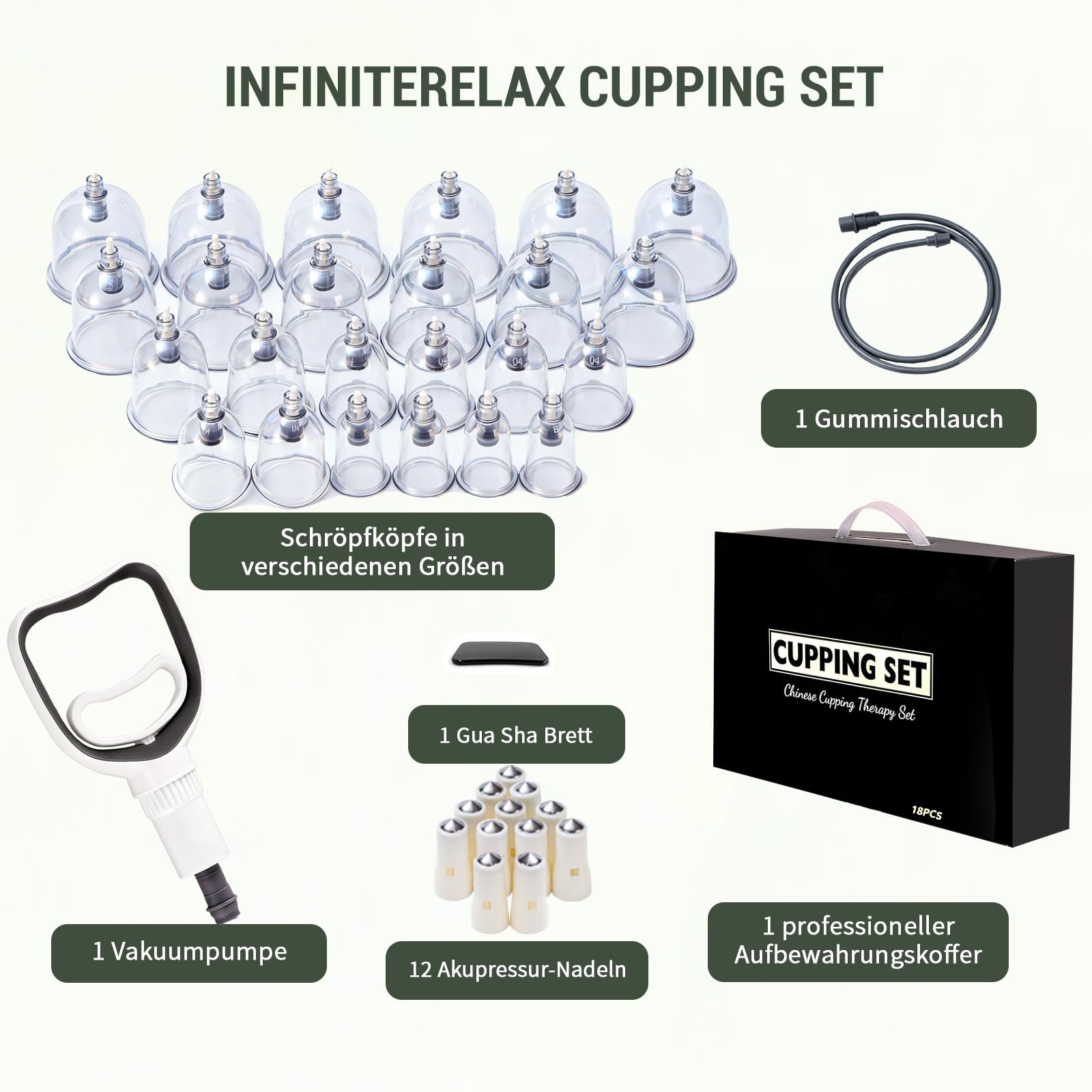 24PC Ventouse Hijama - Appareil de Massage pour Drainage Lymphatique, Anti-Âge et Éclat de la Peau, Ventouses Anti-Cellulite - Soulagement Musculaire & Détente, Ventouses à Pompe pour Jambes & Corps