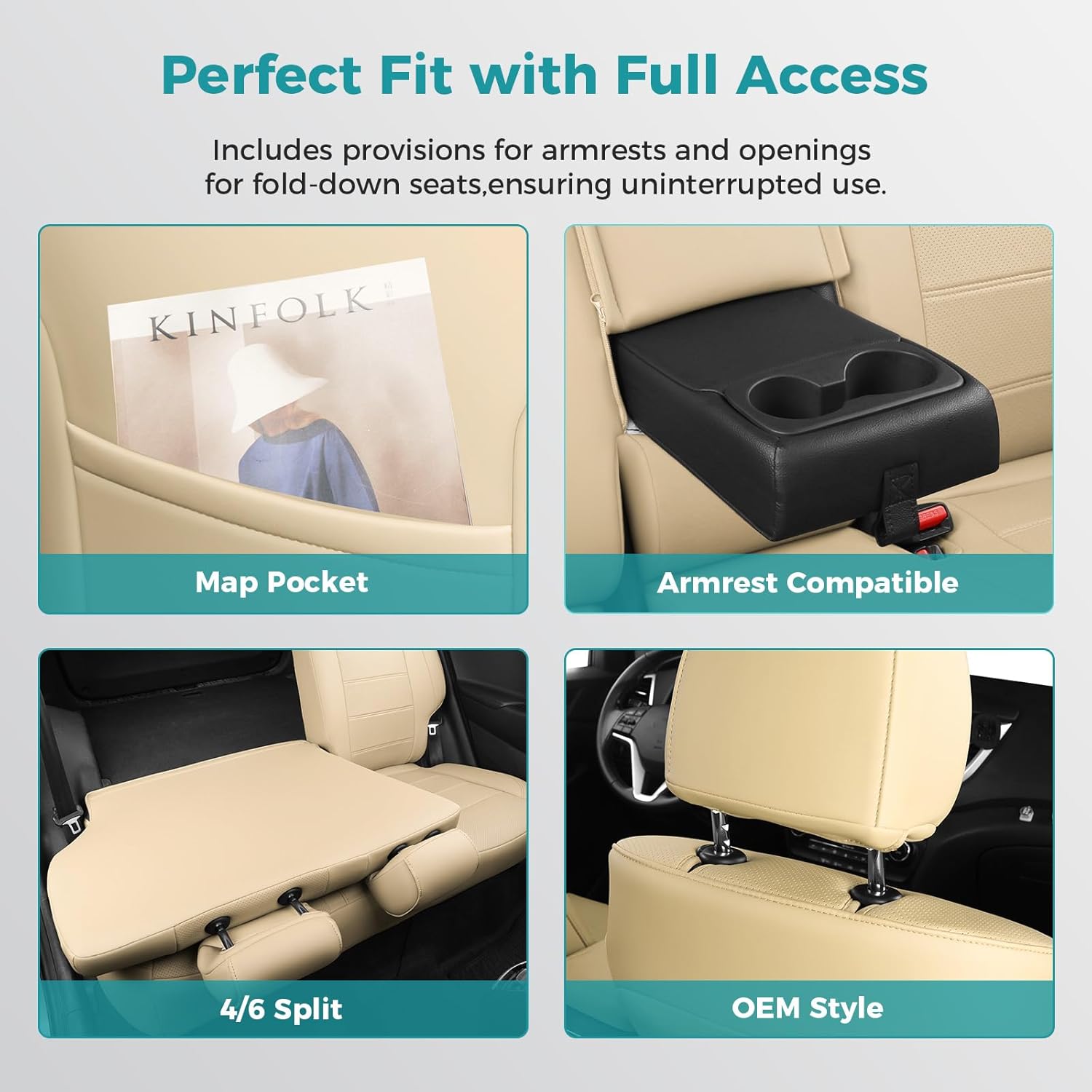 Custom Fit Tucson Car Seat Covers for 2019 2020 2021 Hyundai Tucson SE/SEL/Limited/Value/Ultimate/Sport, Waterproof Durable Faux Leather seat Protectors (Full Set, Beige)