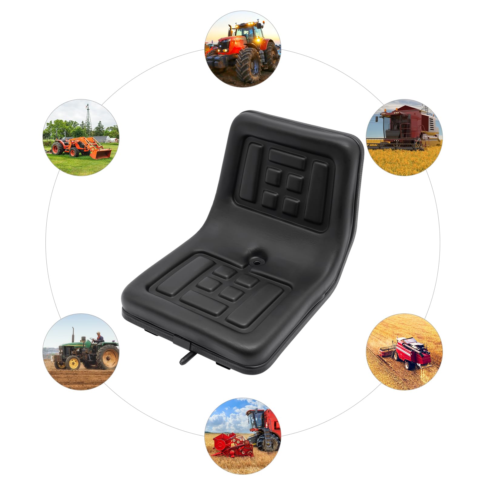 Multi-Winkel-Sitz, Aufsitzmäher Rasentraktor Minibagger Sitzschale PVC mit Verstellbarer Rückenlehne, Rasentraktor Minibagger Staplersitz (Black)