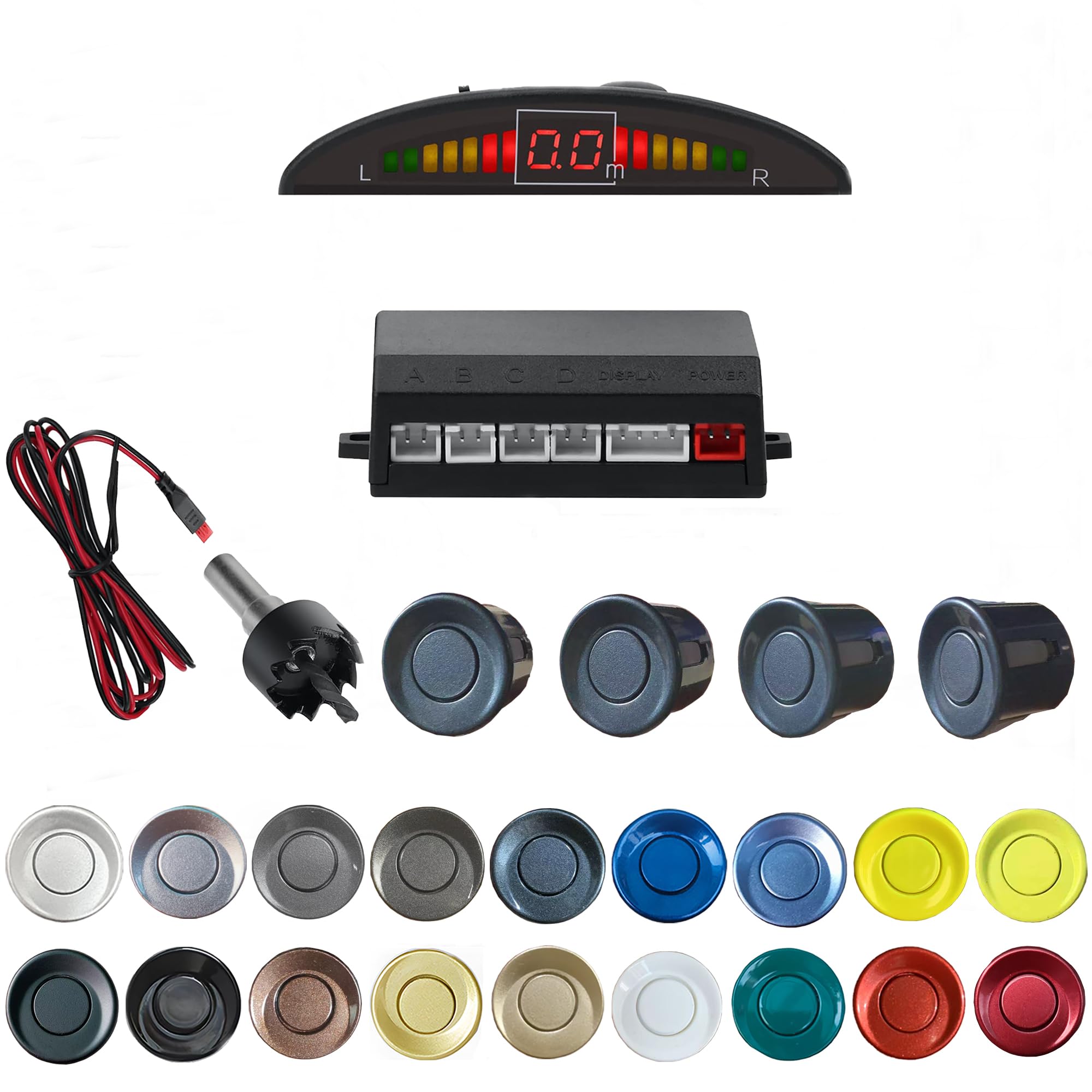 Parking Sensor Kit Backup Sensor Kit Reverse Sensor for Car 20 Color Options for Probes Adjustable Alarm Volume Professional Sensore de Reversa para Carro Safe Driving Assistant Livid Grey