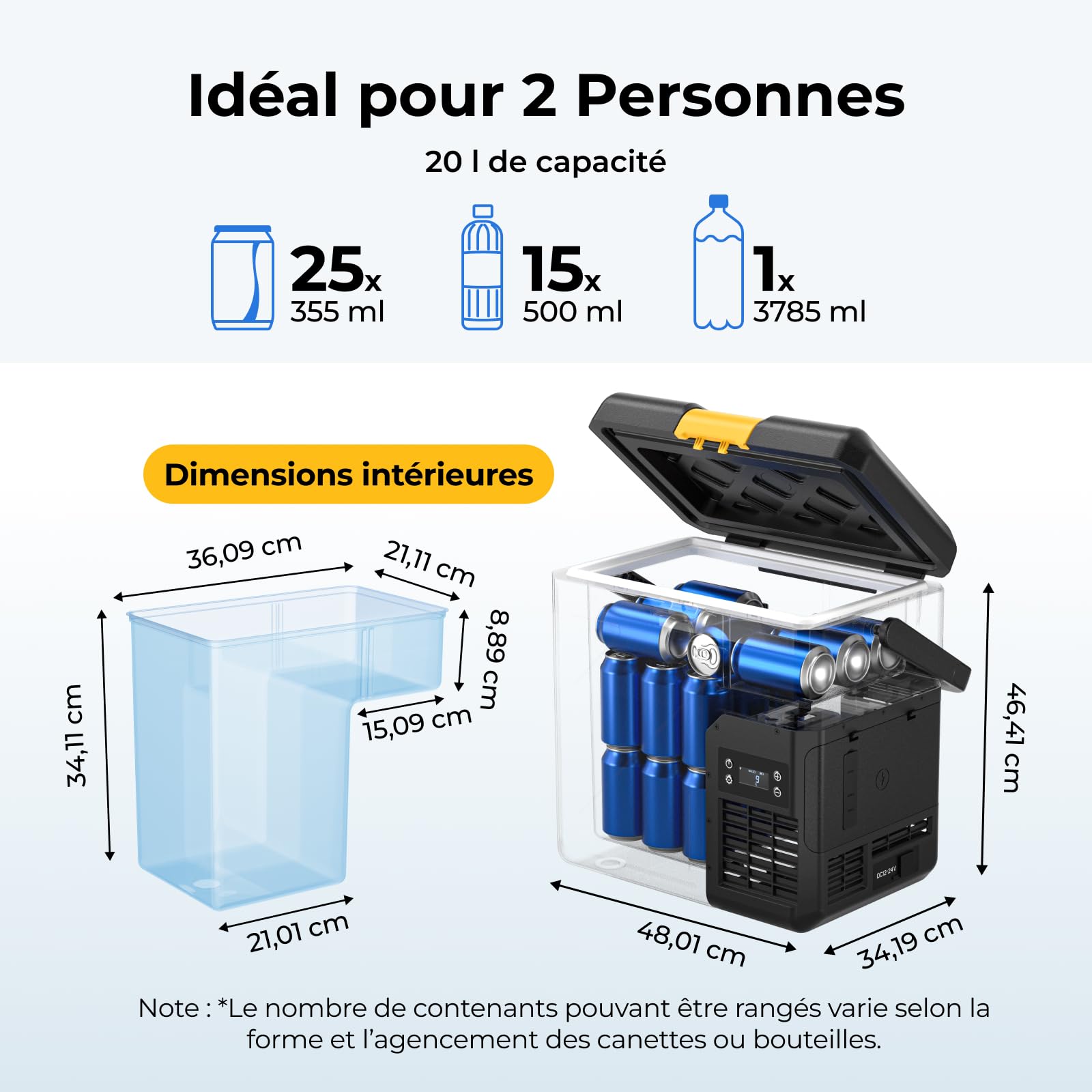 BougeRV CRH20 20L Glacière à Batterie 240Wh 12V 230V Compresseur Portable IPX4 -20°C~20°C