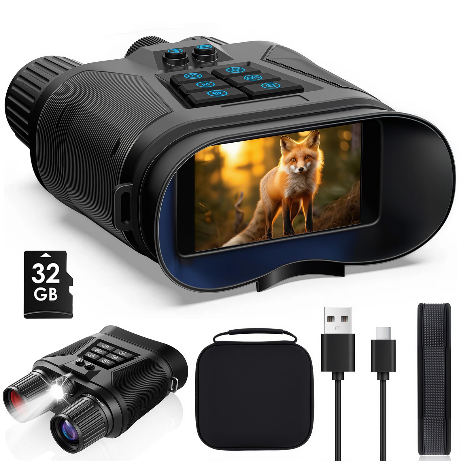 Night Vision Goggles - 4K Night Vision Binoculars for Adults, 3280FT Infrared, 3" Large Screen, 8X Digital Zoom, 5000 mAh Battery and 32GB Memory Card for Saving Photos and Videos