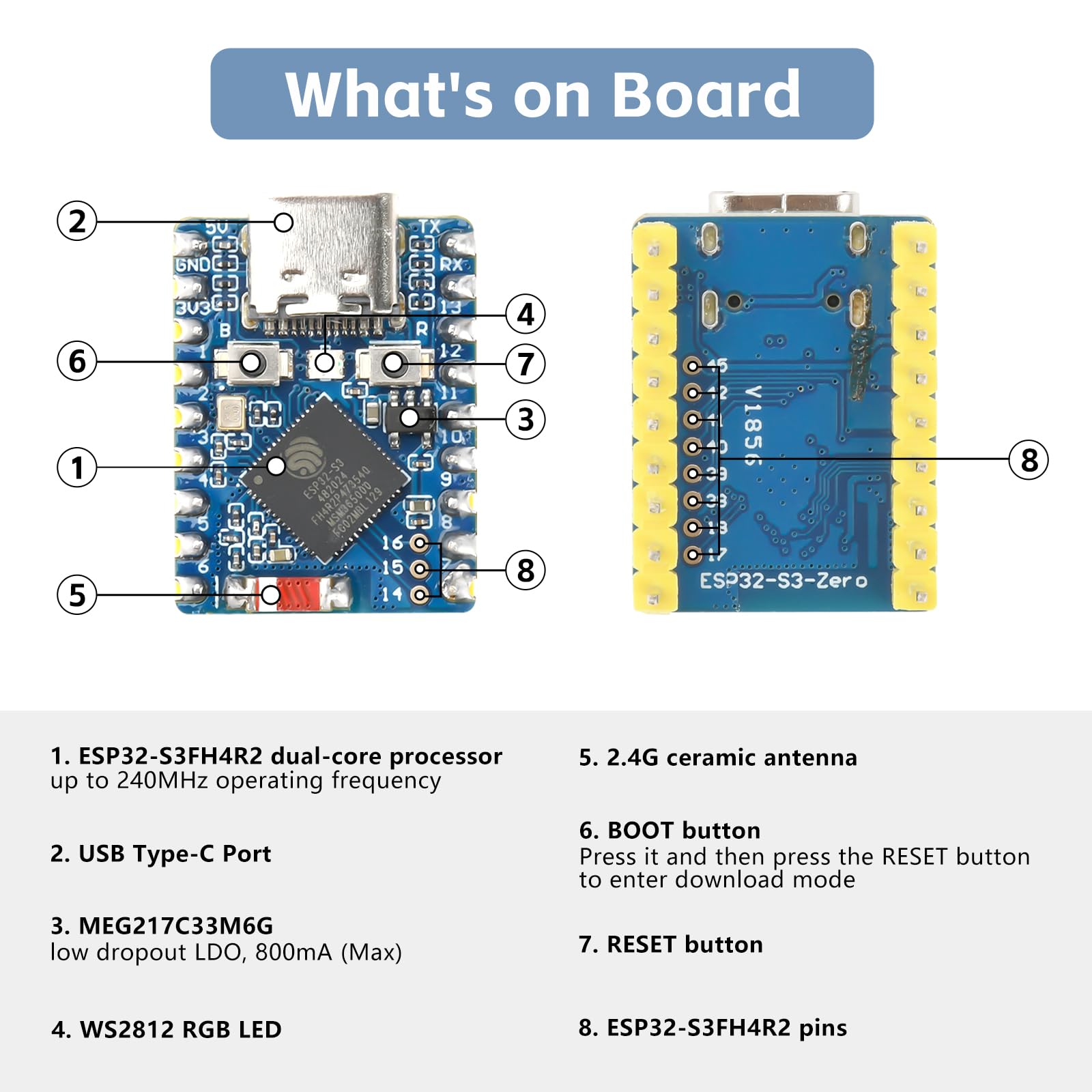 diymore pour ESP32-S3 Mini Module de Carte de développement WiFi Bluetooth Double cœur basé sur pour ESP32-S3