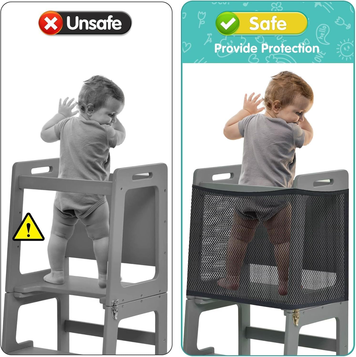 Djowyh Filet d'apprentissage pour | Filet de sécurité pour Tour d' apprentissage – Filet de Protection pour Cadre de Marche pour Apprendre et Jouer | pour Cuisine, Salle de Jeux, Salon