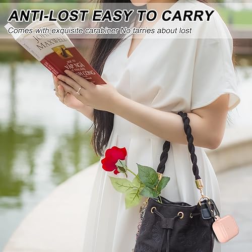 Miniatura 7 de ORIbox Funda de fibra de carbono diseñada para Apple AirPods 1 y AirPods 2, funda protectora completa con llavero, color rosa