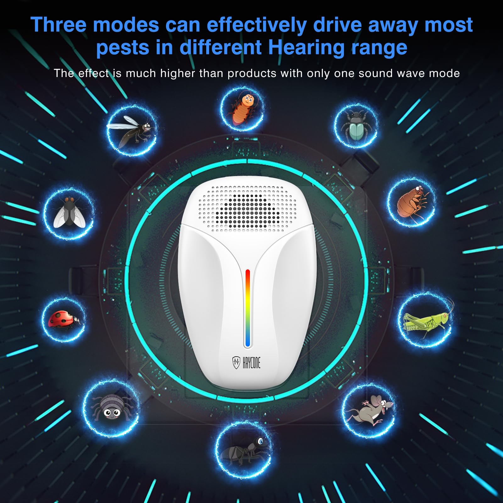 Repellente ultrasonico per parassiti repellente per interni per scarafaggi, roditori, topi, insetti, zanzare, ragni, formiche, controllo dei parassiti con spina elettronica, commutazione 3