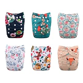 babygoal Reusable Cloth Diapers for Girls, Adjustable Washable Nappy 6pcs+ 6pcs Microfiber Inserts+One Wet Bag 6YDG08