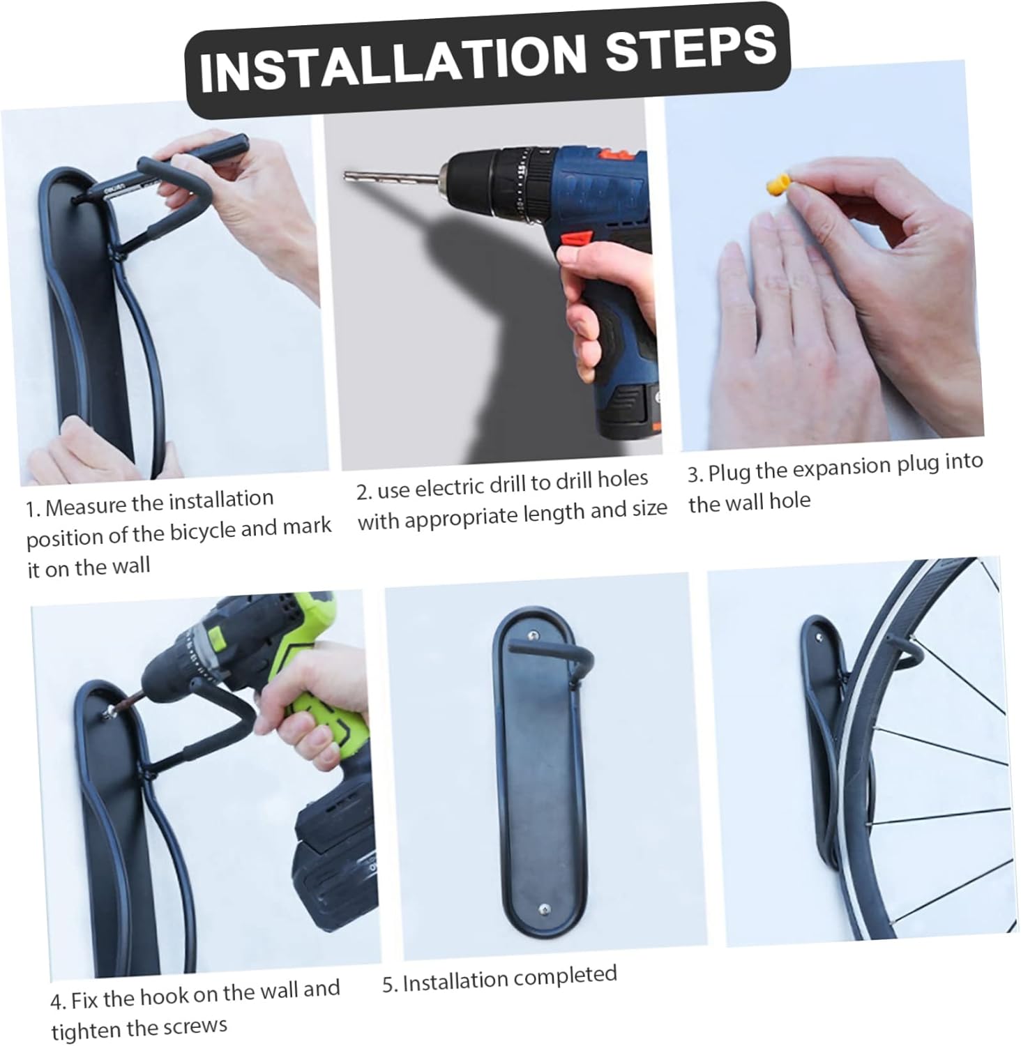 DOITOOL Sturdy Thickened Steel Plate Hook Bike Hanger Wall-Mounted Bike Holder Bicycle Accessory Mount