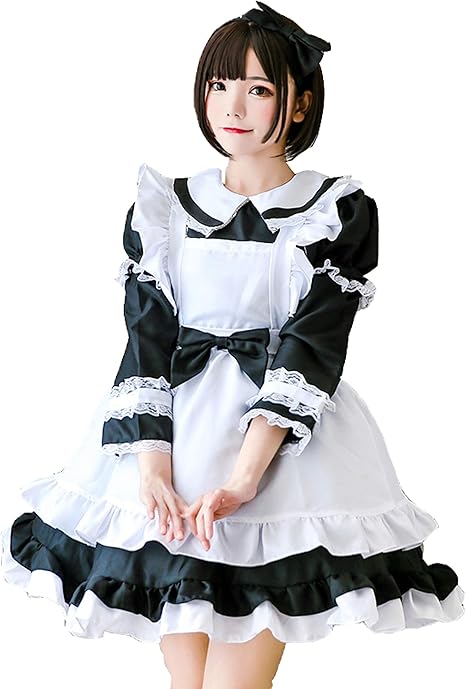 Amazon Co Jp Live Forever メイド服 エプロン コスプレ 衣装 萌え ドレス コスチューム 制服 半袖 長袖 2way仕様 5点セット ブラック ｍ ホビー