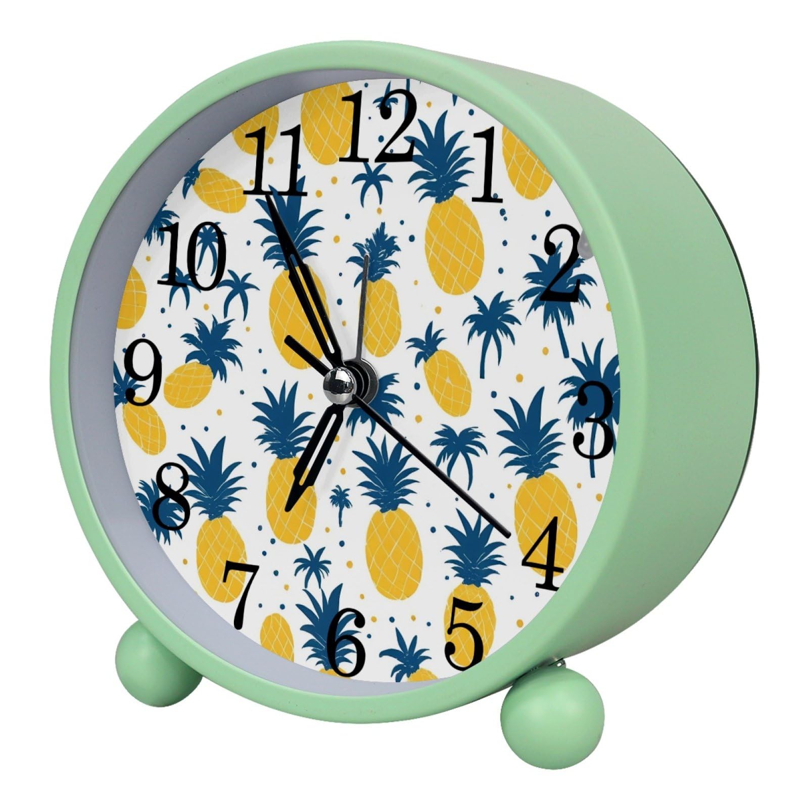 etoenbrc Pineapple Fruit Round Battery Operated Bedside Alarm Clock Non-Ticking Desktop Silent Analog Alarm Clock with Light