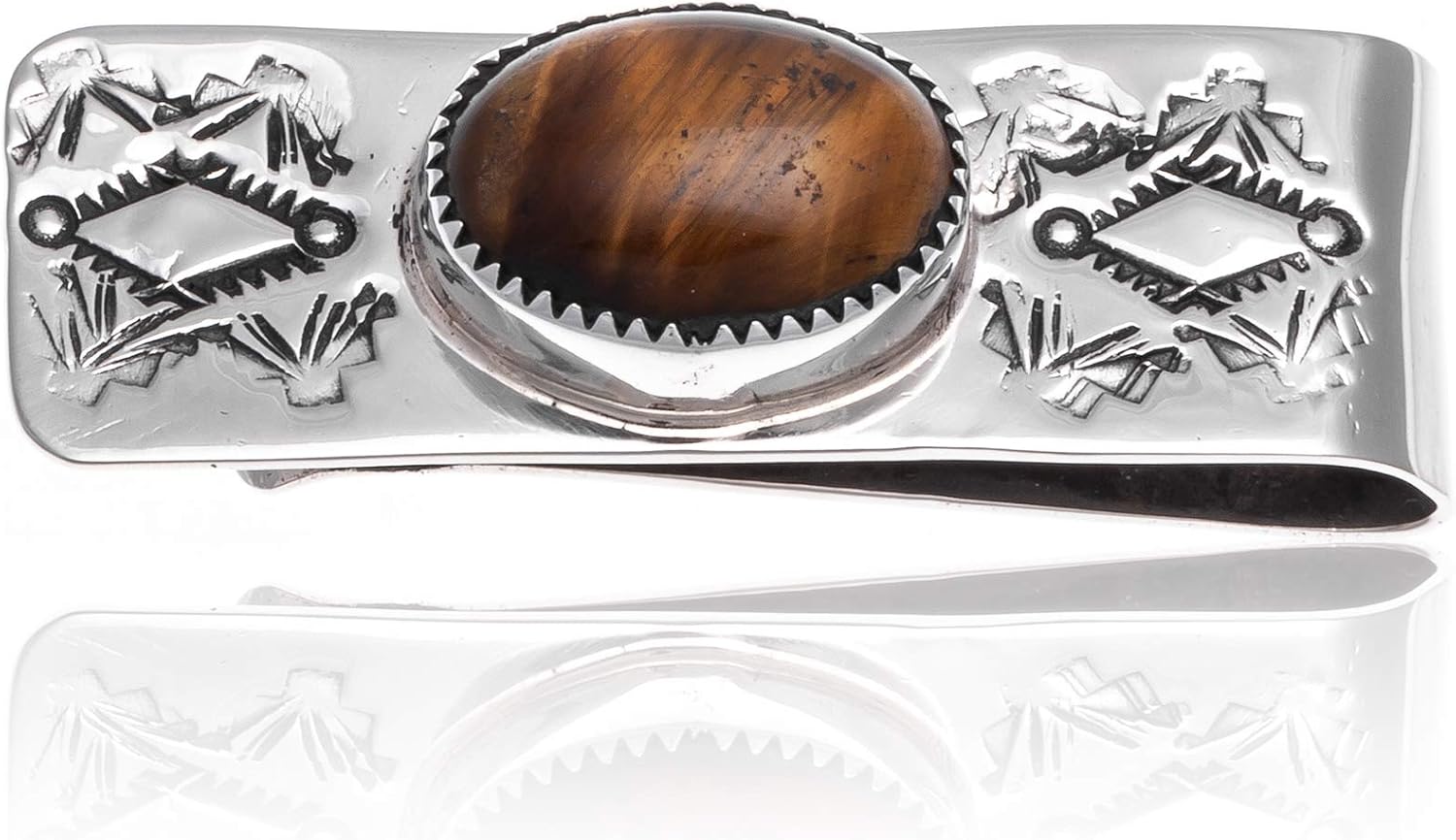 $180Tag Diamond Tigers Eye Nickel Silver Certified Navajo Native Money Clip 10533-1 Made By Loma Siiva