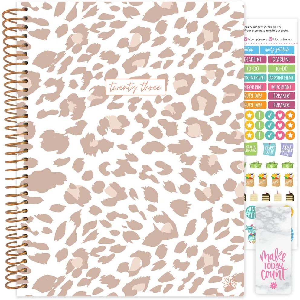 bloom daily planners 2023 (8.5" x 11") Calendar Year Day Planner (January 2023 - December 2023) - Weekly/Monthly Dated Agenda Organizer with Tabs - Tan Leopard