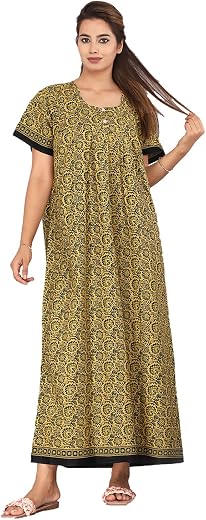 Monique Nighty for Women Cotton Nighty for Women Floral Printed Maxi Gown Ankle Length Nighty- Free Size