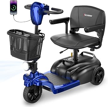 iScooter Mobility Scooter, Mobility Scooters for Adults & Seniors, Powered Electric Wheelchair Device with Seat, Detachable Basket,Cup Holder, LED Headlight, 264lbs Capacity,LightweightBlue, 3-wheel